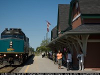 VIA 6431 has Train #73 running about 6 minutes late as it arrives at the station in Chatham, Ontario today.  Lots of people waiting to greet family as they arrive from out of town.