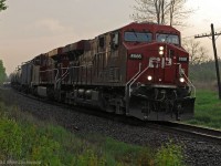A pair of waffle irons, CP 8866 and 8726, lead 642's train at Beare Road in far eastern Toronto during a light rain. 1856hrs.