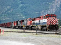 BCOL 4642 is the lead unit of four as this northbound mixed freight pulls into the yard @Lillooet. CN nos.5677,5614 & 8877 are the other locos.