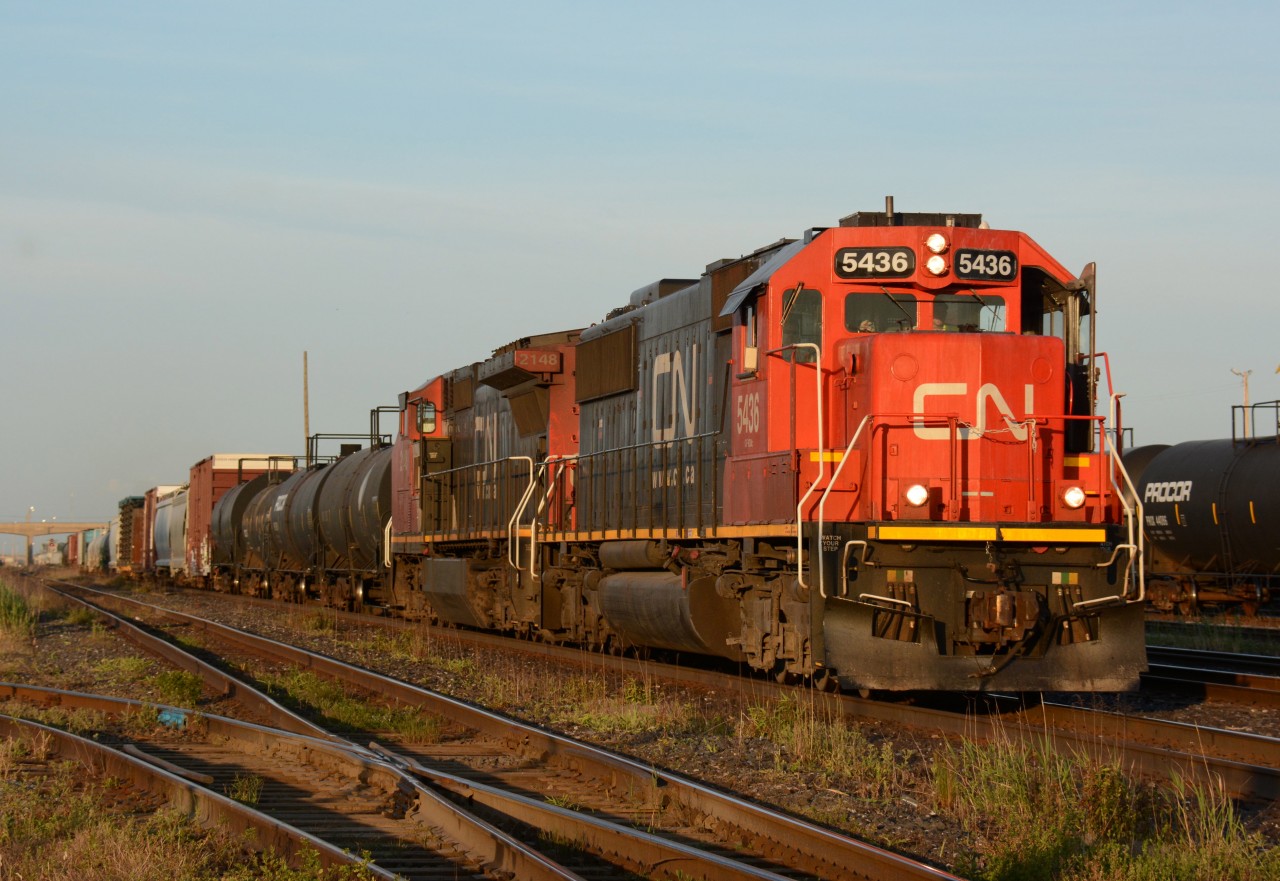 CN5436 with CN2148 head past the station in Sarnia on their way to Port Huron, Michigan.