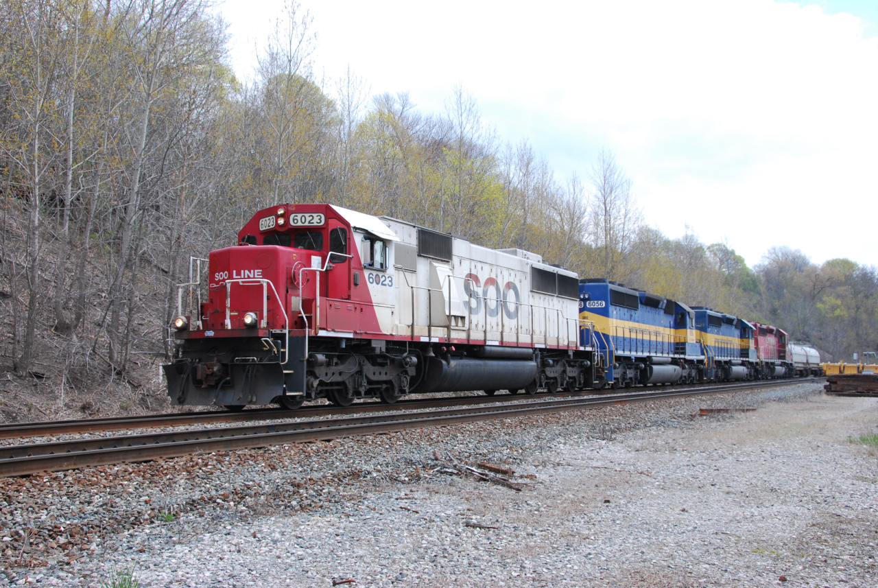 CP 255 departs Hamilton with EMD's from 4 different roads, all under the CP banner now.