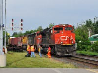 CN 8022, CN 2445, and CN 2012 stop at Georgetown for a crew change.