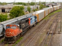 CN5667 with GTW4910 snake through the yard in Sarnia heading for the St. Clair River tunnel.