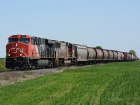 CN train heads west at Camlachie Side Road with CN2863 and BNSF208.