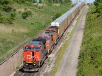 CN train 393 heads for the St. Clair River tunnel with CN2185, BNSF683 and CN8633.