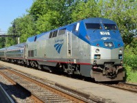 Amtrak 103 on route68 Adirondack stop in ST-Lambert the P 42-DC need a good clean up and paint if you check the GE P-42 DC and Via EPA 42 -A  if we check du of the front in a angle the paint with the Wind is more erase and many Amtrak P-42 - DC in that shape