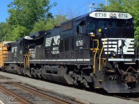 Norfolk Southern coming out Victoria bridge first loco NS-8716 and second loco NS-8701 both GE-C-40-8 pulling a convoy of mix cars going to the US by ouses Point sub 10 minutes before Amtrak rte 68 Adirondack that this morning having a private car New York Central