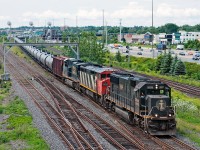 The death star leads a loaded crude oil train down the York Subdivision at Liverpool.