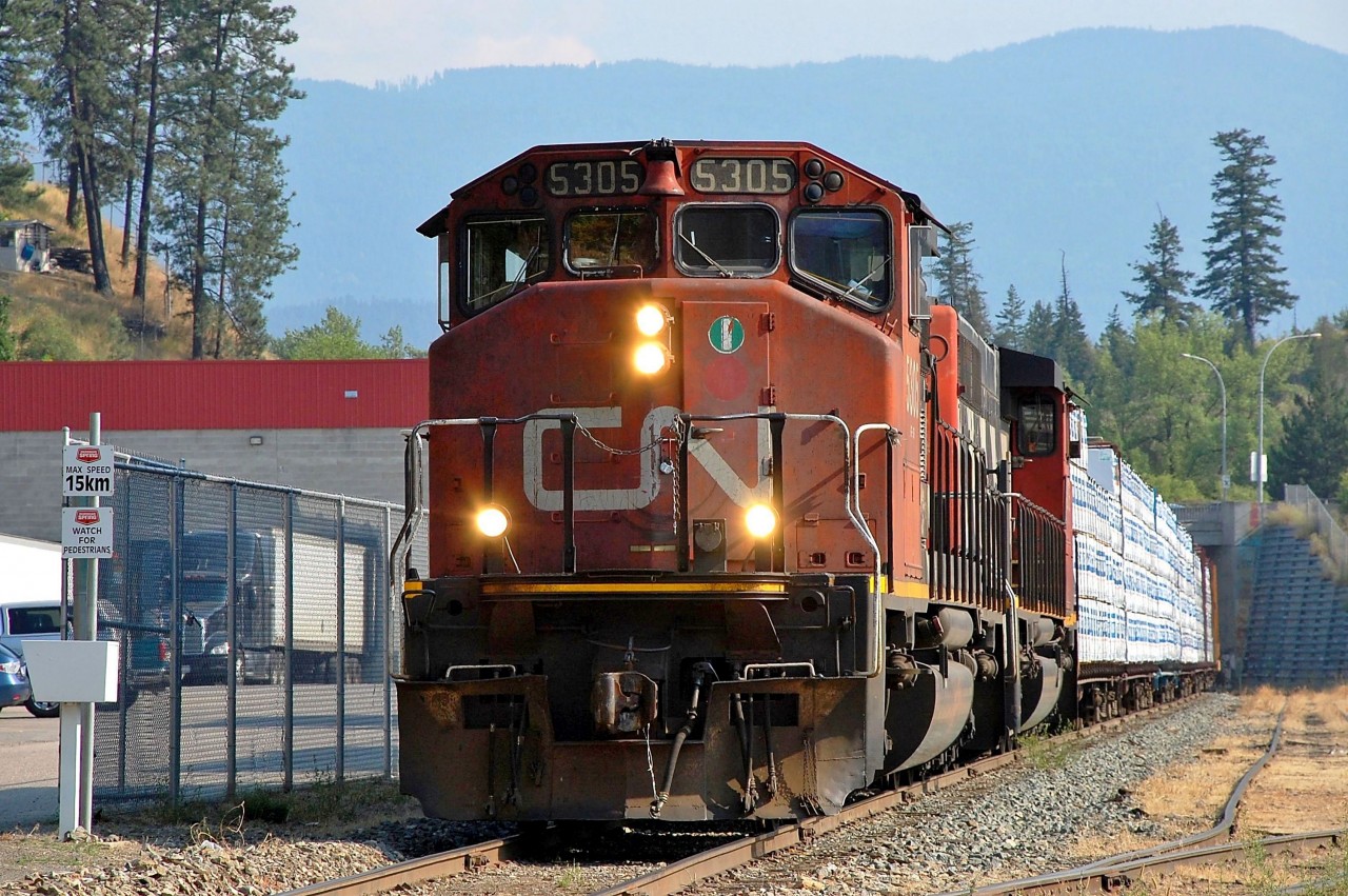 The local freight led by CN 5305 is taking a short break in the Vernon yard before heading northwards.