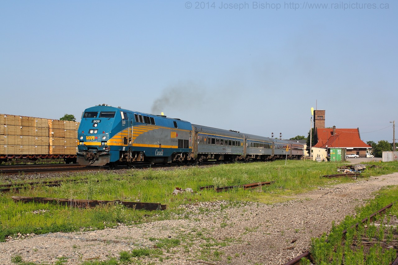 Via 83 accelerates out of Brantford on a nice summer evening.