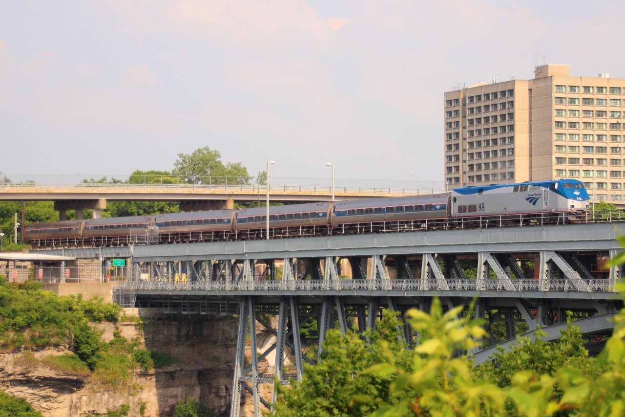 Amtrak train 63, The Maple Leaf, crosses the border into Niagara Falls, Ontario