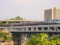 Amtrak train 63, The Maple Leaf, crosses the border into Niagara Falls, Ontario