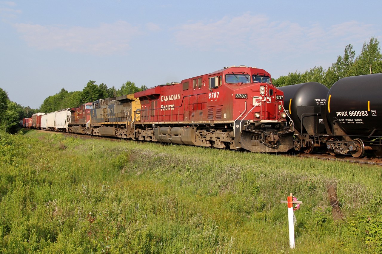 CP 8787, CSX 141 and CP 9700 lead CP 240 past CP 609 at Elliott.
