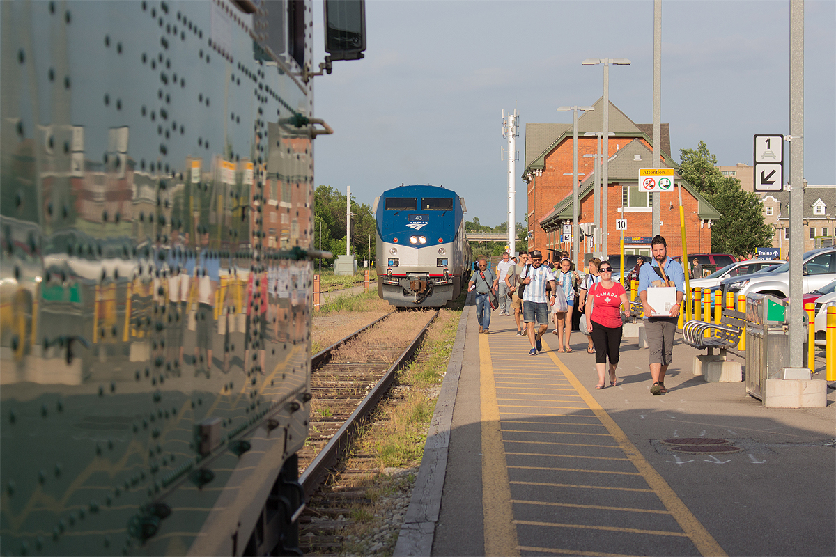 The GO excursion trains are in full swing to Niagara, and with their frequency, Grimsby Sub meets are pretty common. This is not how you would expect it to be, however. The Amtrak Maple Leaf from New York has notoriously been late for years, and when the GO excursion trains started back in 2009, the GO would regularly have to wait at Clifton for up to an hour so the Maple Leaf could clear the block from Niagara Falls station. By the time the GO would need to use the platform, Via 95 from Toronto would be sitting at Clifton too. GO eventually decided to extend the platform west, as it was clear the Maple Leaf wasn't going to start being on time. While Via 95 no longer runs, the extended platform sure comes in handy. On Canada Day, GO 787 pulled into Niagara Falls, and the Maple Leaf arrived about 15 minutes later, and the Amtrak crew made sure GO was aware of that. It would be a good 10 minutes before the GO and Amtrak crew, as well as the RTC sorted everything out and the Maple Leaf was allowed to enter GO 788's block. Judging by the radio communication, this was a mess for the crews and the RTC, and the GO crew was particularly concerned about having to get out of the way for the Maple Leaf once it departed. Thankfully the Maple Leaf was late enough, along with a good hour of customs inspections, that this didn't need to happen. However, just like last summer, and the summer before, this particular turf war will become the norm until Labour Day. As for the railfans, it was a good way to spend Canada Day.