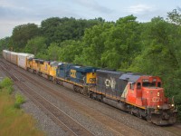 Thanks to a heads up posted on Facebook, I found out about this CN X396 that was headed from Sarnia. I got up at 7am, expecting the train had just departed a short while earlier. Turns out the train was already in London, so I quickly got ready and went to Burlington. The rush was not needed, as I waited a good 40 minutes, but it doesn't matter. A couple railfans were on hand at Bayview, however for some reason I was expecting a larger turnout. After a good wait, CN 5366 rounded the corner CSX 706, UP 4837, and UP 4529. I couldn't have asked for a better lashup. This wouldn't be my first time seeing CN 5366, as I saw it six years ago in Niagara, and more recently on CN 330 and 331 paired with an NS C40-8W. Everytime I've seen it, this old-timer seems to bring good power along with it. 