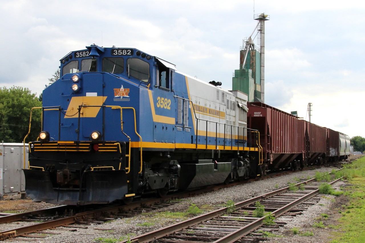 Trillium Railway 3582 switches some cars in Courtland, Ontario