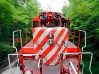 Rockin' and rollin' OSRX 8235 and 1210 (not pictured) tag along for a ride as we head north past the south siding switch at Moffat.