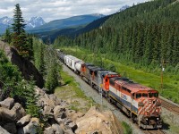 With 199 cars (11,775') in tow, BCOL C40-8M 4604, CN C40-8 2006 and CN C44-9W 2547 coast towards Jasper leading train A416.