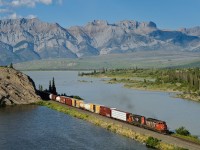 CN SD40-2W 5246 and CN SD40u 6011 grind towards Jasper with 64 cars from Hinton and Swan Landing. They'll split them up into east and west traffic for mainline trains to lift at Jasper, and then return to Swan Landing and Hinton with empties.