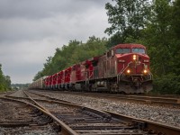 Please excuse the less than desirable image - but how often do you see a massive lash-up like this? The storm is brewing as CP 255 gets moving on the Galt Subdivision, after making the 16 mile trek up the mountain grade through Waterdown on the Hamilton Subdivision. Power is CP 9522-9591-2292-2282-2281-2286-2290-9598.