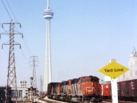 Toronto certainly looked different downtown back in 1977. Where are all the buildings? The CN Tower had just been built and the Royal York Hotel dominated the skyline around Union Station. Here we see eastbound CN 9533, 9448 and 9456 approaching Jarvis Street in an image that would be impossible today. Once accessible to railfans, this location is non-existent now. As far as the CN GP40-2 widecabs are concerned, the lead unit went to Mass Transit Authority by 1997 and the other two dealt off to ALSTOM in 2001.