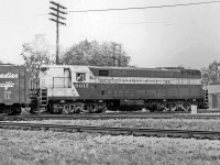 Another shot of Trainmasters working around West Toronto: CP 8917 runs long-hood forward heading east on the CP's North Toronto Sub, crossing the West Toronto diamonds, likely working a West Toronto to Toronto Yard (Agincourt) transfer. The large 3-axle FM-style Trimount trucks are visible here. When a group of TM's were retired in the late 60's, a number of units had their traction motors removed from them and reused in new MLW C630M's. <br><br> The 21 FM/CLC H24-66's as well as a number of 8500 and 8600 series H16-44's were originally set up to run long hood forward (LHF) and painted as such, but most were converted to short hood forward (SHF) operation after a number of years, as is 8917 here. Even though all the Trainmasters were converted to SHF operation, one or two H16's such as 8554 and 8555 were left LHF until retirement, despite being repainted in the multimark as if they were SHF. <br><br> <b><i>More at West Toronto:</i></b><br> CP doubleheader leaving the station: <a href="http://www.railpictures.ca/?attachment_id=14058"><b>http://www.railpictures.ca/?attachment_id=14058</b></a><br> CP 8917 from old Weston Road bridge: <a href="http://www.railpictures.ca/?attachment_id=15874"><b>http://www.railpictures.ca/?attachment_id=15874</b></a><br> CN Steam with the interlocking tower: <a href="http://www.railpictures.ca/?attachment_id=16093"><b>http://www.railpictures.ca/?attachment_id=16093</b></a><br> CP 8919 near West Toronto station: <a href="http://www.railpictures.ca/?attachment_id=15951"><b>http://www.railpictures.ca/?attachment_id=15951</b></a>