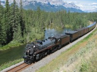 CP Royal Hudson 2816 in the Rockies, just departed Canmore, enroute to Calgary. Not to sure if I will ever see this again. 2816 has been stored in Calgary for a few years with an unknown fate. Quite the experience to see it in action. 