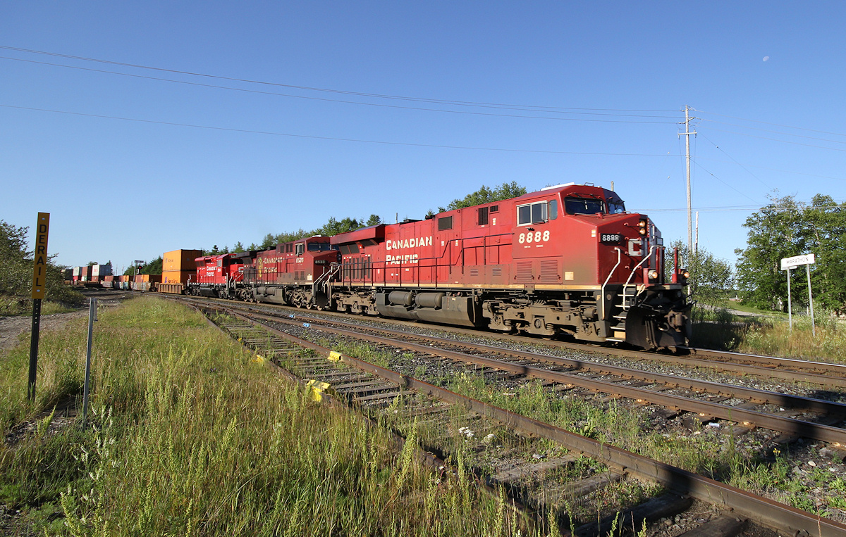 CP 113 heads through Marathon with CP 8888, 8533, 5014 and 108 platforms... Finally got it on the helm in sunshine!