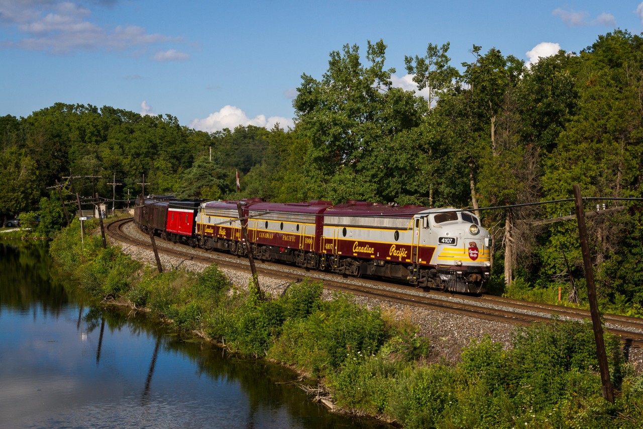 Canada's Finest. Ever since I was a child I have always been spellbound by the elegance of Canadian Pacific's small but notable fleet of F Units. Since I first saw photographs of the Royal Canadian Pacific in Greg McDonnell's 'Stand Fast Craigellachie' many years ago, I have always wanted to photograph these units for myself. Finally, after years of waiting I was given my chance to photograph this remarkable set of locomotives. In a pastoral scene not too far away from the hustle and bustle of Toronto's many suburbs, train 40B rushes towards London with a photogenic lash-up and notable passengers on board. Upon receiving news that this train was coming through, I didn't hesitate to go through a little extra effort to get the shot I wanted. In this case, it was clinging from the top of a tree. What we do for trains.