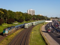 The Canadian glides by Sunnyside while a pair of GO trains race to Union Station. This was a nice welcome to my new home, Toronto! 