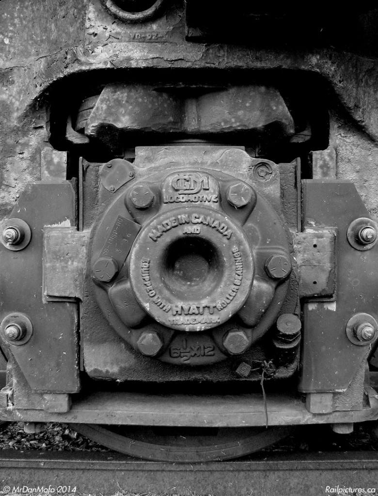 After rolling countless miles and miles across the country on probably a half-dozen different freight and passenger locomotives, this GMD-built Hyatt roller bearing journal hasn't turned in over a decade, ending up on the number three axle of retired VIA FP9 6510 sitting on permanent display in Thunder Bay.