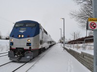 With all the warm weather we've had, here's a cold shot. I thought my fingers were going to fall off while taking this. In this winter scene, AmTrak 837 is preparing to leave the St.Catharines station, on it's way to Niagara Falls.