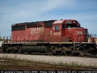 One of the few StL&H units still running on CP is SD40-2 #5560, which is seen here pausing between switching duties in Windsor, Ontario.  Recently some of the SD40-2's that are the 'norm' in Windsor have been temporarily replaced with rebuilt ex-SOO SD60's who have been assigned to yard duty!!!!