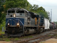 a "late" running 385 makes it's way throught Brantford with ex-EMDX demo unit CN 8103 and CSXT 5117 leading the way. Now to get 8102 leading and in daylight....:)