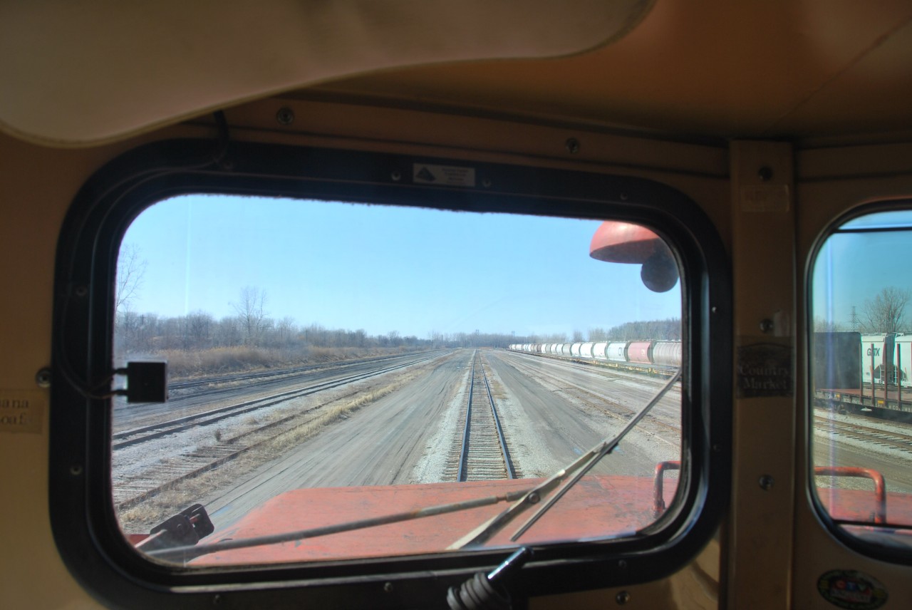 Inside the cab of CN 4774 as we are running around our train (CN 439) in Van De Water, CN 4791 was the other locomotive in the consist. Both GP38-2W's.