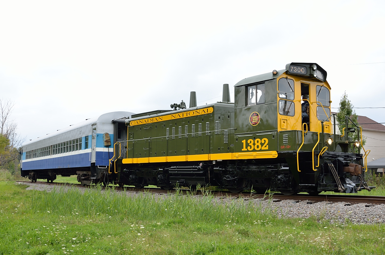 Exporail's newest diesel unit ex-CN 7300, originally 1382, operated today for the first time after a repaint into its original colours.  Number boards will be replaced with the correct numbers to match the new paint job.