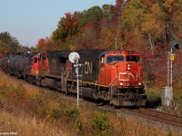 As mid day rolls around, CN A43531 wastes no time breaking the silence in the peaceful countryside. A Geep is also in the trail, which likely got set off at Aldershot yard.