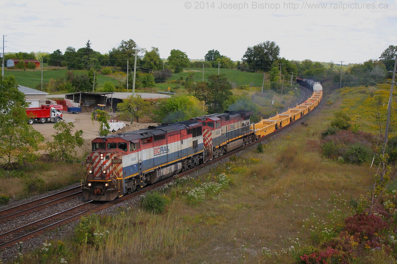 A pair of BCOL units leads CN 331 by Garden Ave on the outskirts of Brantford.  When I knew that the BCOL's were coming back on 331 this shot was the one I had in mind.  A chase to Paris was out of the question due to class at 1pm so this was my only glimpse at this duo. Unfortunately the sun didn't cooperate right when I needed it.  Nonetheless I am happy to have shot these!