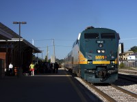 VIA train 84 arriving at Kitchener VIA station was my ticket home to Toronto. It was on time getting into Kitchener, but not really on time getting into Toronto. VIA 902 lead 4 LRC cars for train 84.