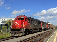 CN-5400 leading loco a SD-60 leading loco pulling a convoy of freights on route CN-401 coming from Joffre yard near Québec city