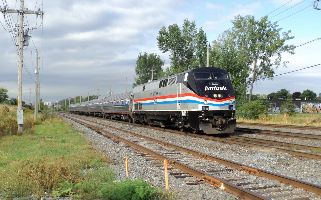 Amtrak 822 a P42-DC paint at the old colour for a anniversary 1971-2011 40years it is the second loco coming in Montréal with old colours loco Amtrak 145  and now Amtrak 822 Adirondack rte 68