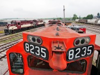 Two OSR jobs meet at Guelph Jct, Job One with the 8235-647 sits on the water track meanwhile Job Two heads up the main track to tie onto the rest of his train on the wye of which the first job switched out a few hours prior.
