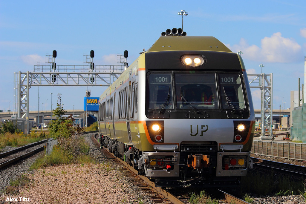 Thanks to some excellent information from a few friends, I was able to make it out to Etobicoke to witness the mainline test run of the Union Pearson Express units 1001, and 1002. They were given a permit to occupy tracks 3 and 4 on the Oakville Subdivision between Canpa and Gardiner. During the few hours of testing, they ran the train back and forth between these two points several times. I believe they tested the doors and made a breif stop at Mimico as well.