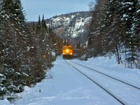 Algoma Passenger train climbs out of Agawa Canyon in the winter of 2011.
The Canyon is incredibly beautiful but also very unforgiving if you are unprepared.
Temperature at the time of this pic was approx. -35c
