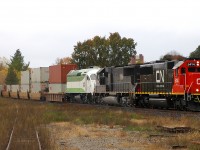 CN 5414 - IC 1016 - MPEX 664 power a 162 car hotshot 148 through Brantford, ON on a rather dull fall afternoon