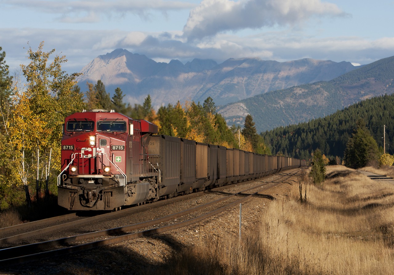 Eastbound coal train at Caithness BC on a beautiful fall morning