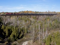 After making a set-off and receiving their MacTier Crew in Oshawa, CP 617 traverses the Cherrywood trestle on a brisk autumn afternoon.