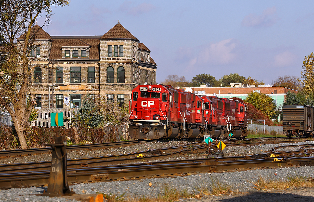 The icing on what was otherwise a pretty good railfanning day was 147, with an improbable consist of 3 SD60's and one of the rare remaining SOO SD60M's (SOO 6061). The trailing two units were lifted at Wolverton after coming off yesterday's 244. Here the units have cut off from their train on the main line and the crew will tie the engines down until the outbound crew is on duty. After a wait of about an hour and a quick 3 car lift, the train departed the yard just after sundown.