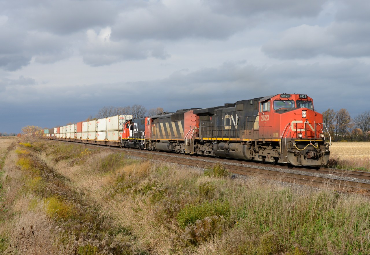 CN2623 leads train 148 east bound at Waterworks Road with CN5504 and CN7502.