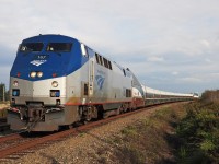 A 6-hour late Amtrak Cascades train rolling by Colebrook heading to Vancouver.